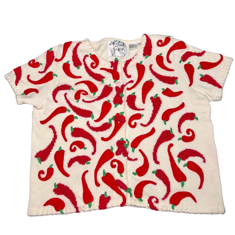 Michael Simon Vintage '97 Chili Pepper Short Sleeve Cardigan Sweater Medi